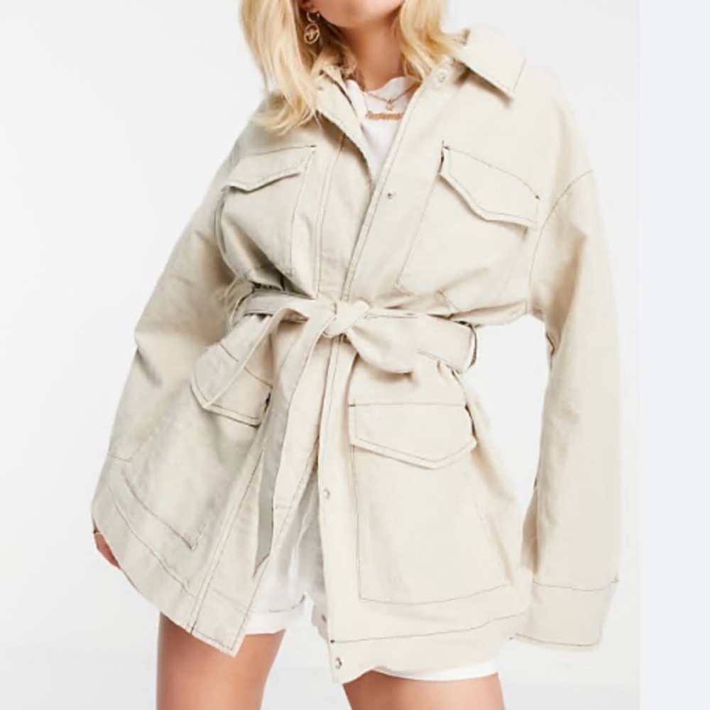 ASOS Taupe Utility Jacket With Tie Belt